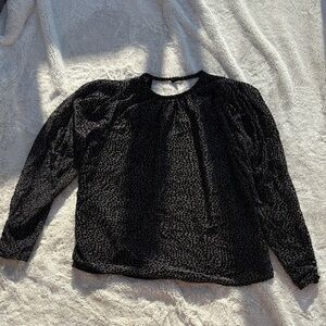 Express Black White Velvet Detail Blouse Small | Sheer Long Sleeve Party Top